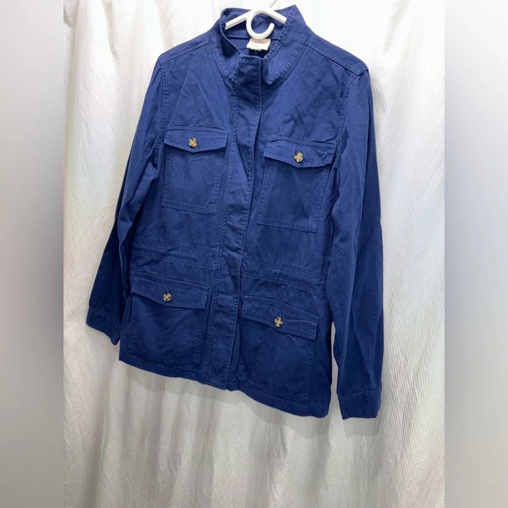 New St. John's Bay Women’s Classic Anorak Blue Jacket 100% Cotton Size Large NWT